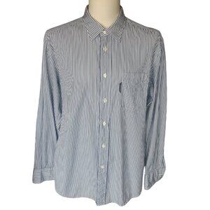 Faconnable Classique SZ L Navy & White Bengal Striped Men's Button Up Shirt